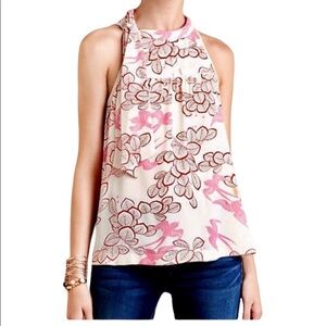 ANTHROPOLOGIE Maeve Elata Tank in Pink Bird Print